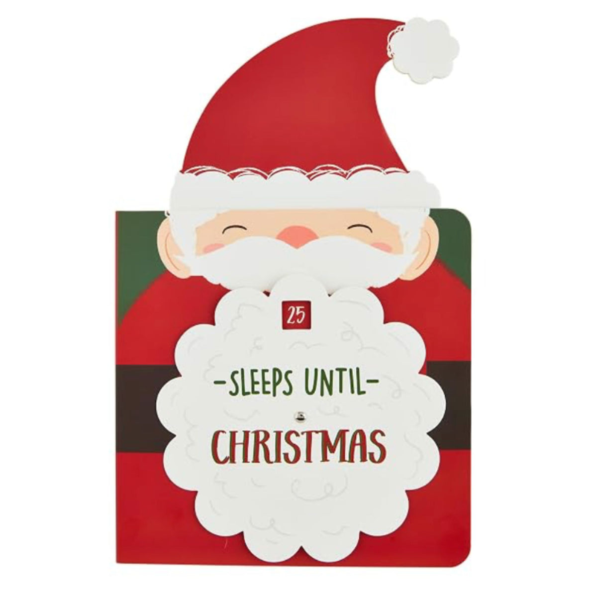 A red Santa-face Christmas countdown book cover with a spinning dial reading '25 Sleeps Until Christmas.'