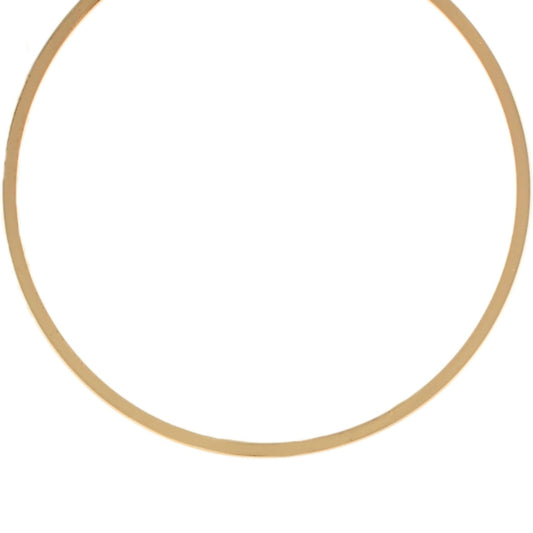A thin gold wire collar necklace bent into a simple open circle shape.