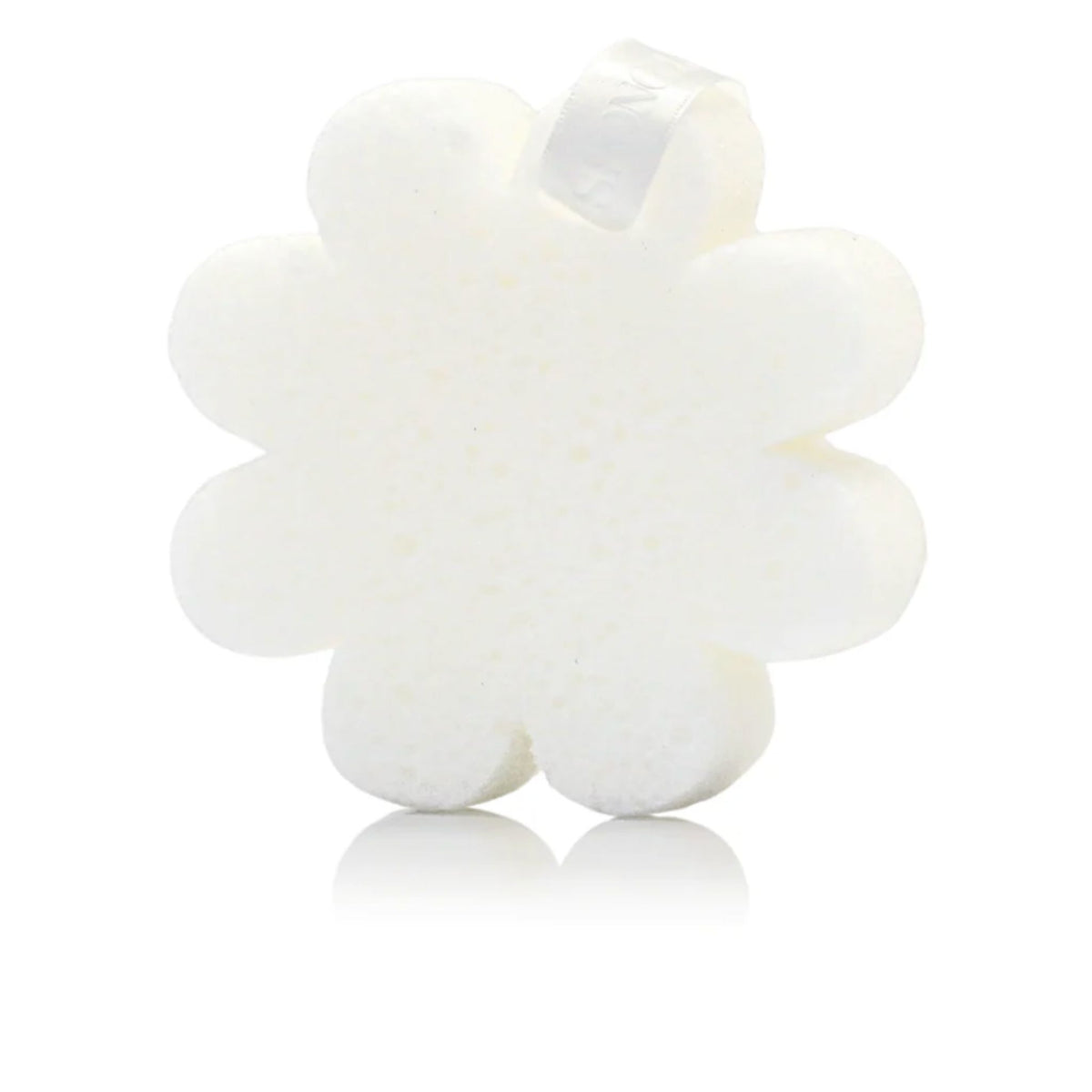 A white daisy-shaped body buffer sponge