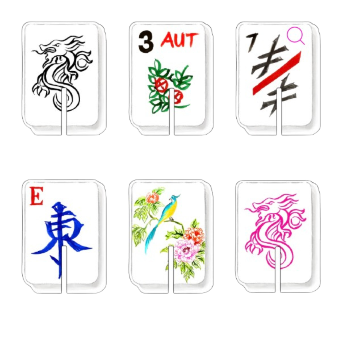 Acrylic drink clips, Classic Mahjong design