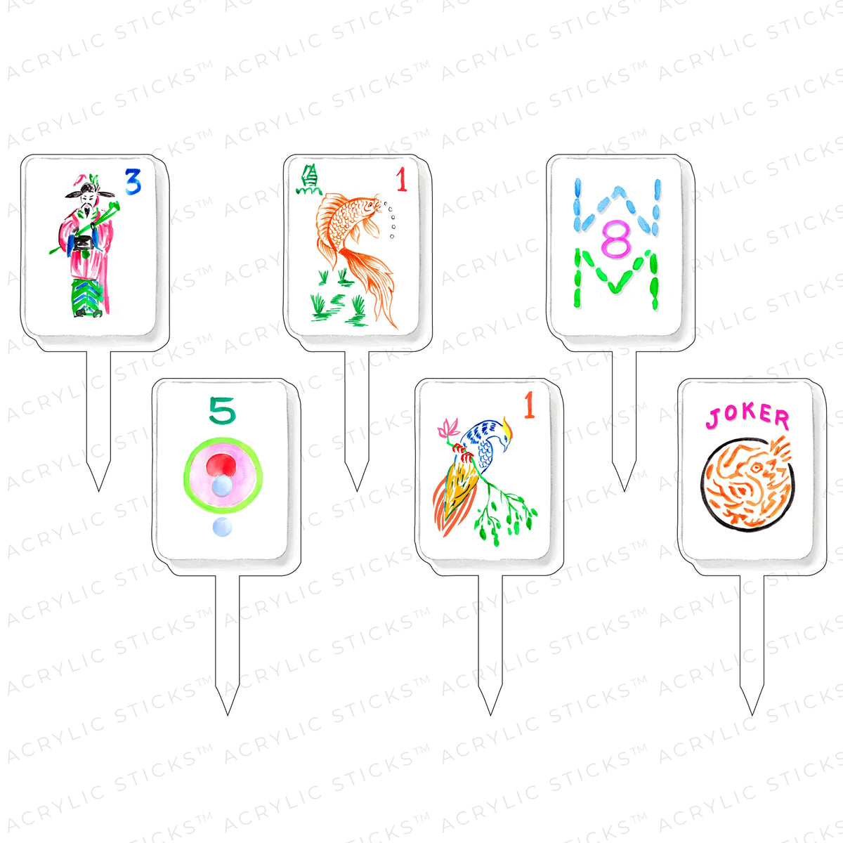 Acrylic party picks, Let's Play Mahjong design