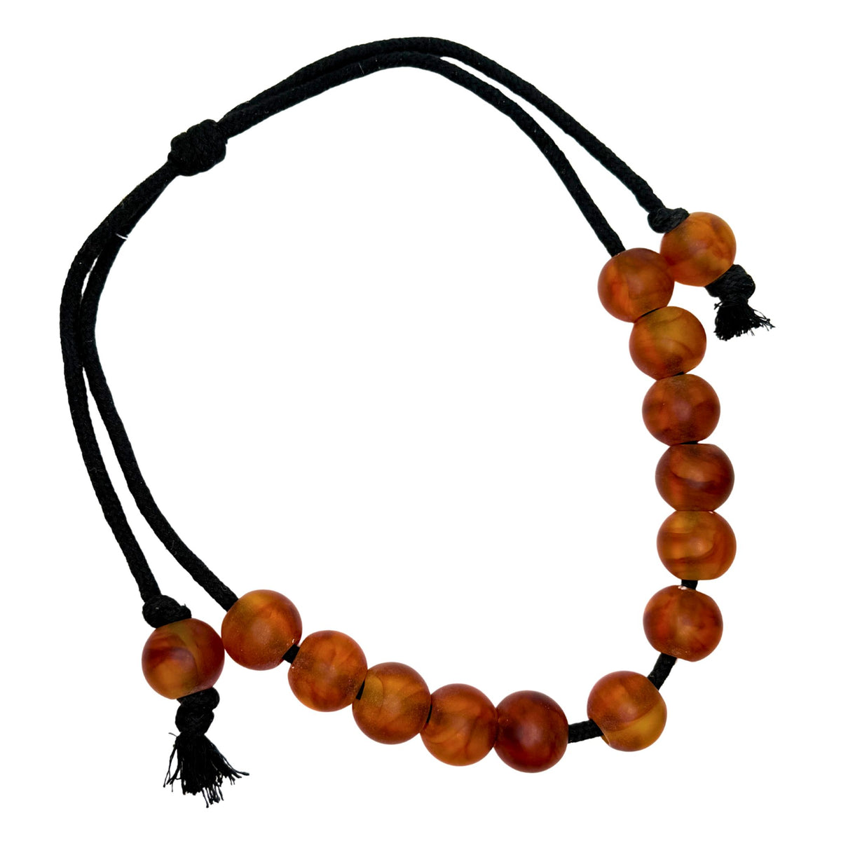 Ball on Cord Necklace, close-up of beads on cord