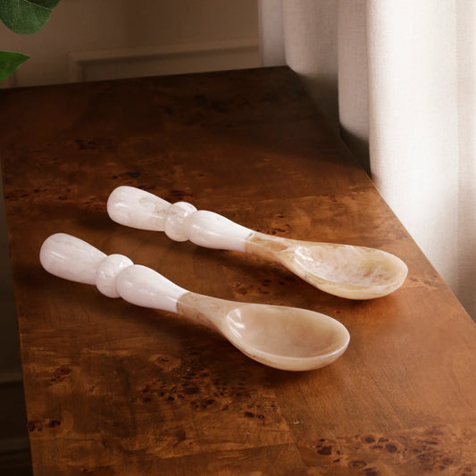 White swirl resin salad servers, set of 2, pearlescent finish