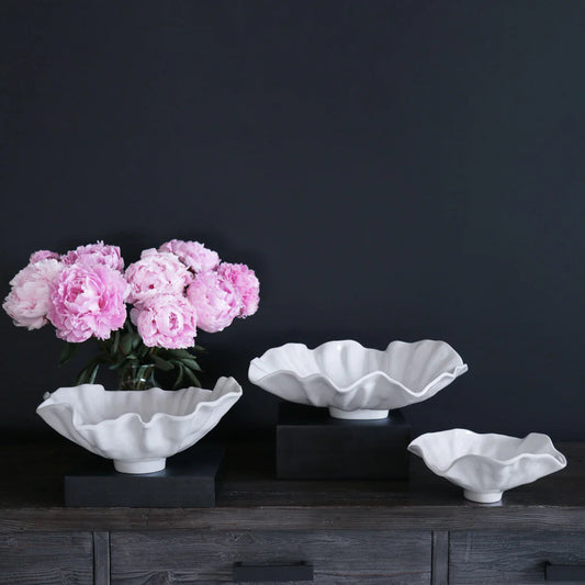 Bloom-textured large serving bowl with a floral-inspired texture and glossy finish