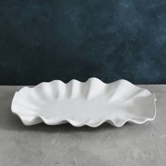 Bloom-textured oval platter, 18 inches, floral-inspired texture