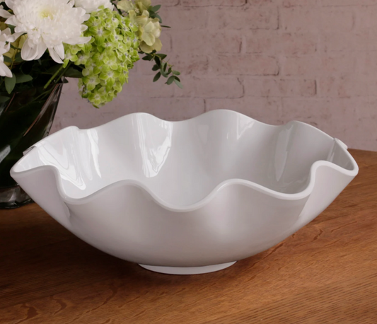 Carola extra large white bowl with graceful wavy rim