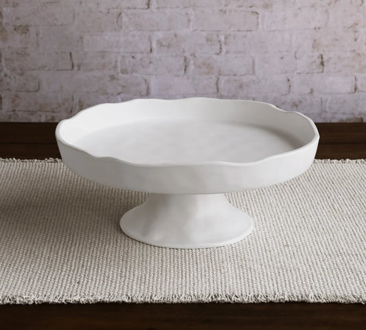 Cloud-textured pedestal cake plate, 12.75 inches, undulating surface