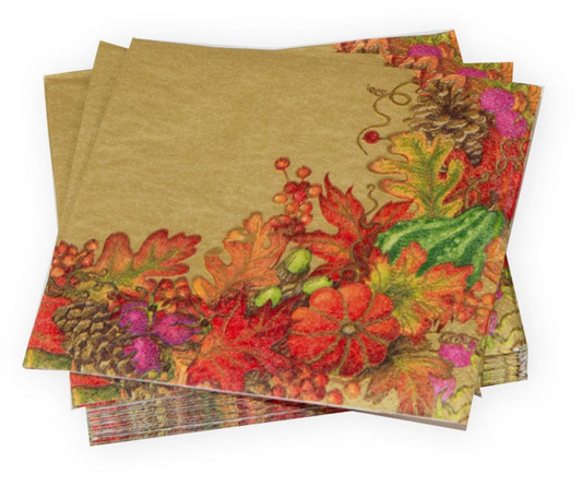 Cocktail napkins with gilded harvest garland print, set of 20