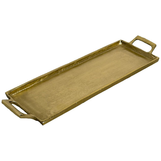 Hammered gold tray with cutout handles, 17 inches