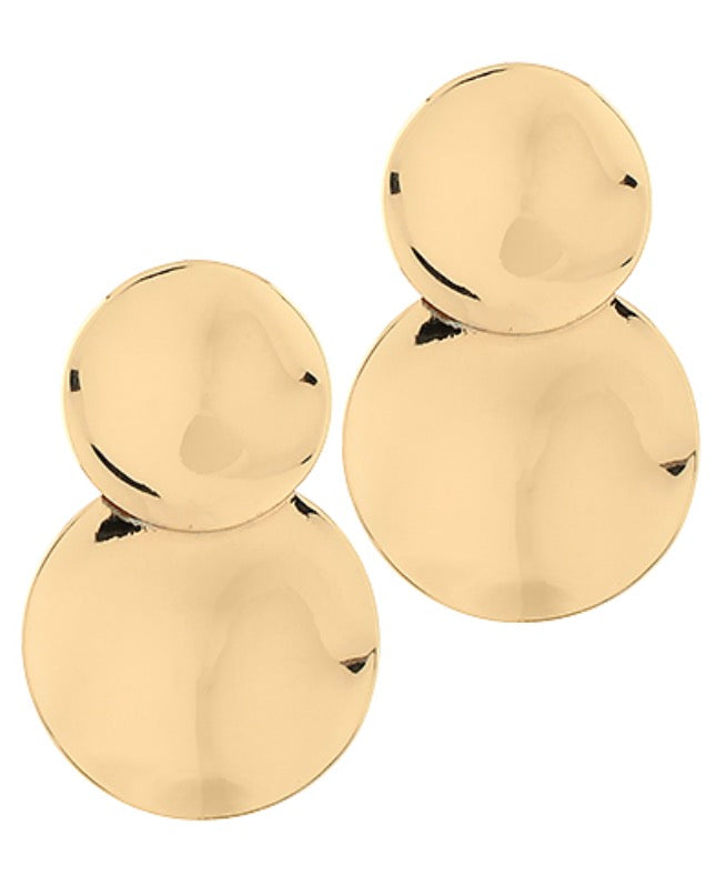 Textured Double Disk Drop Earrings, gold-dipped brass double disk drop