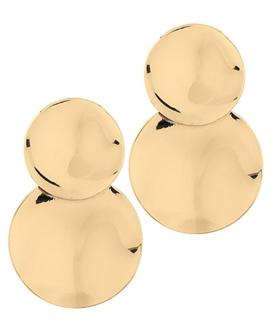 Textured Double Disk Drop Earrings, gold-dipped brass double disk drop