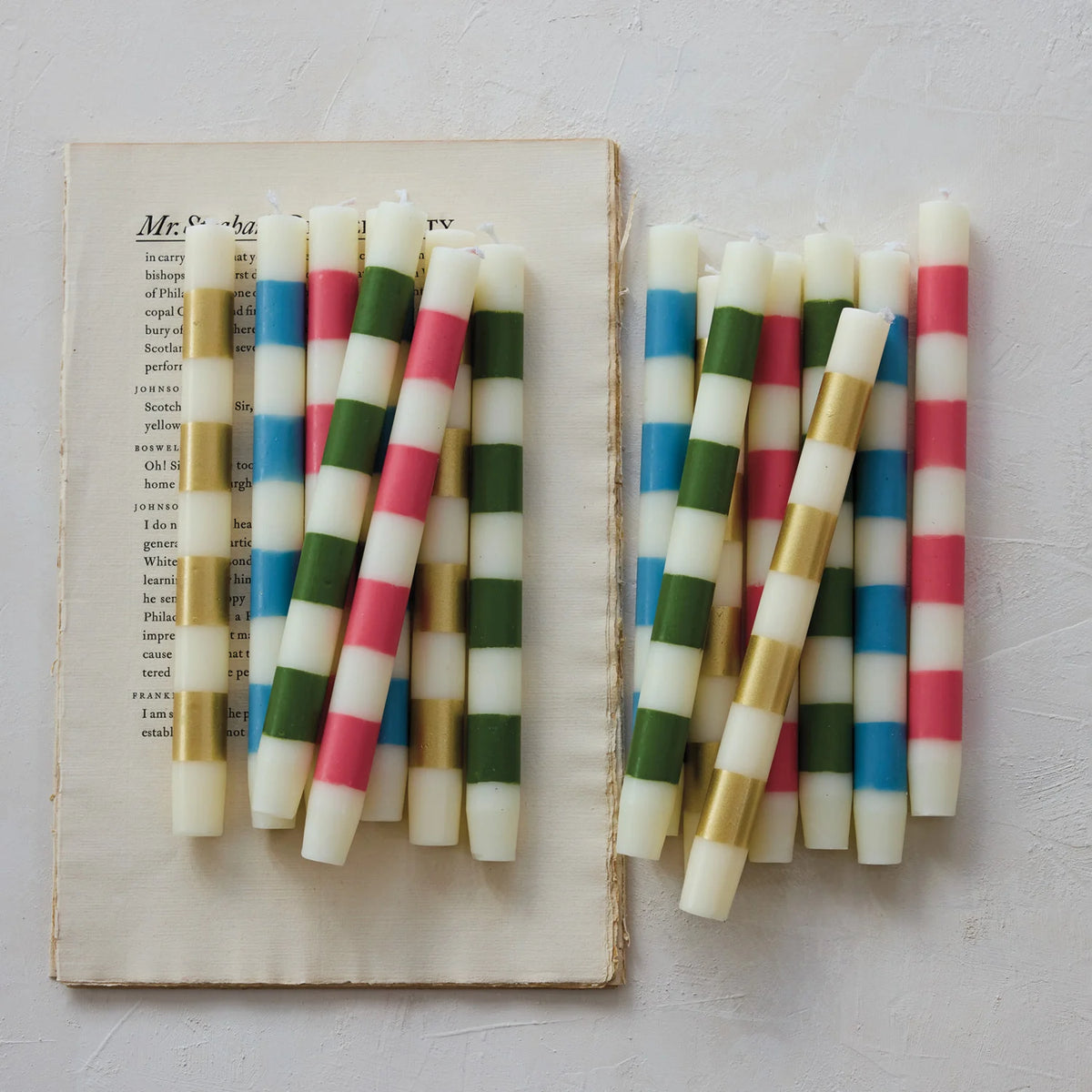 Unscented Taper Candles with Cream & Gold Stripes