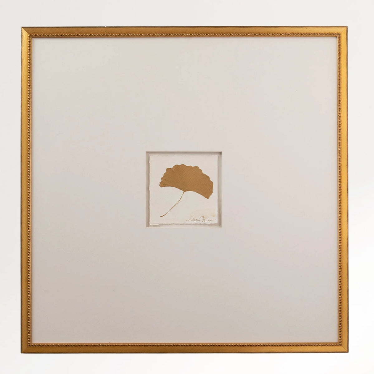 Gold Botanical Framed Art, ginkgo design, hand-painted original.