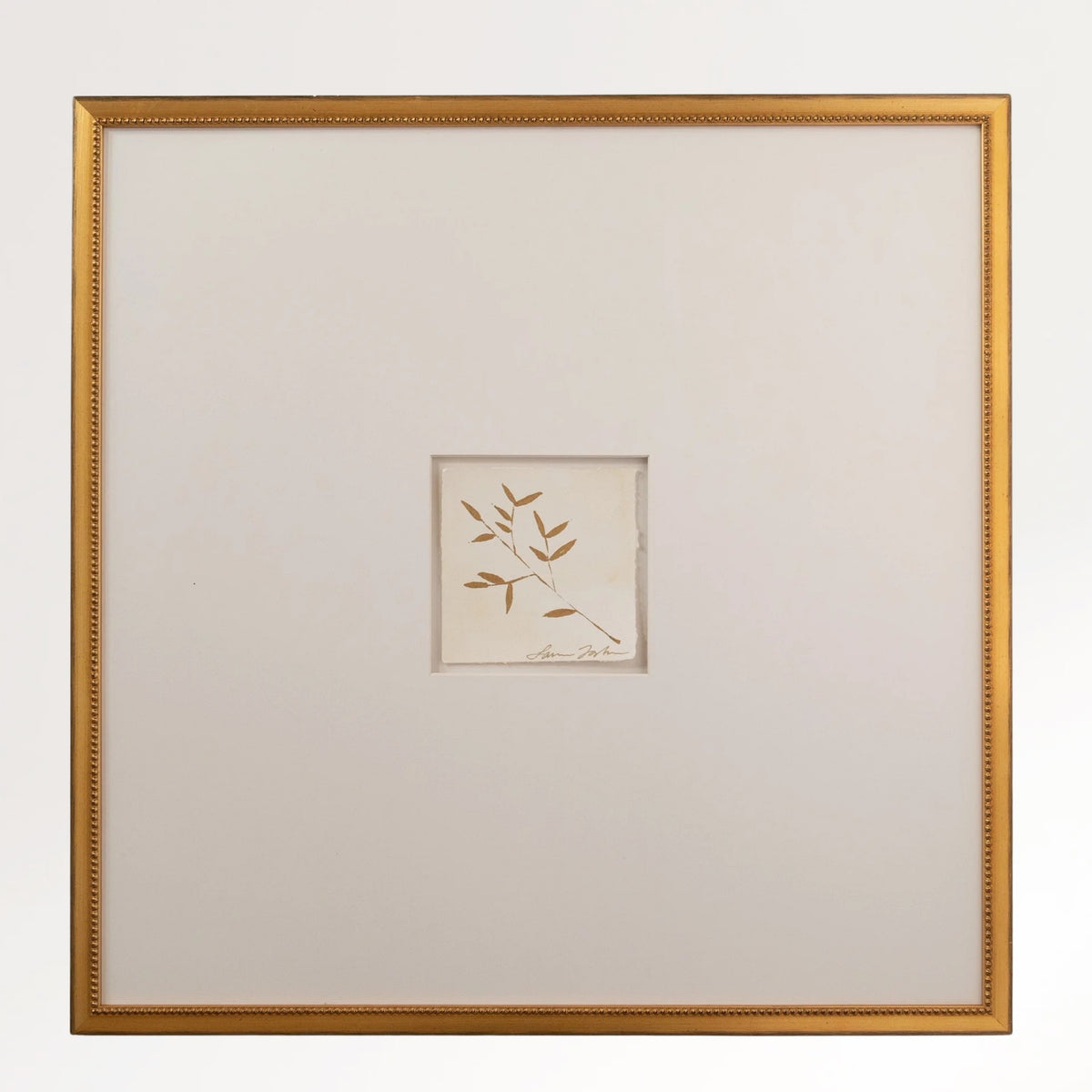 Gold Botanical Framed Art, olive branch design, hand-painted original.