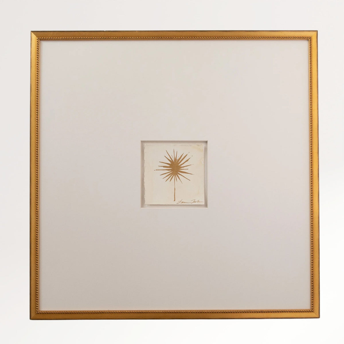Gold Botanical Framed Art, palm design, hand-painted original.