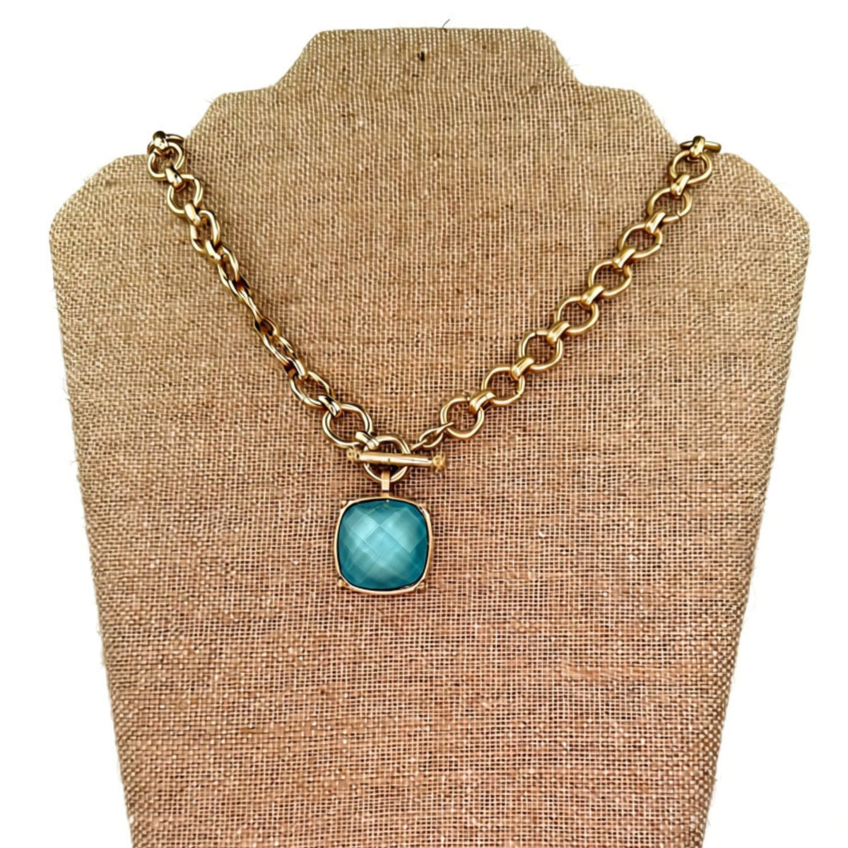 Gold toggle necklace with stone pendant, alternate color option