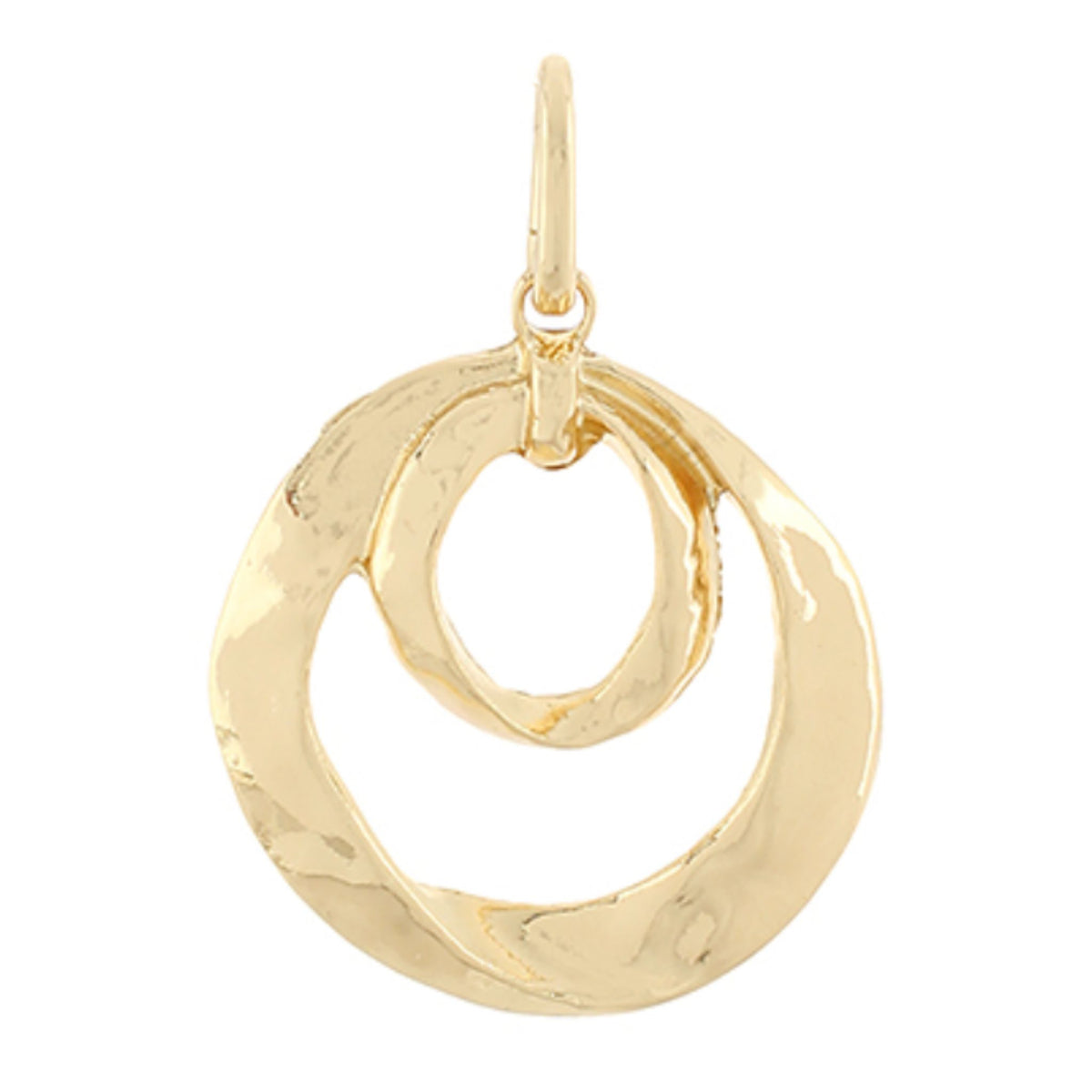 Gold double hammered circle necklace charm