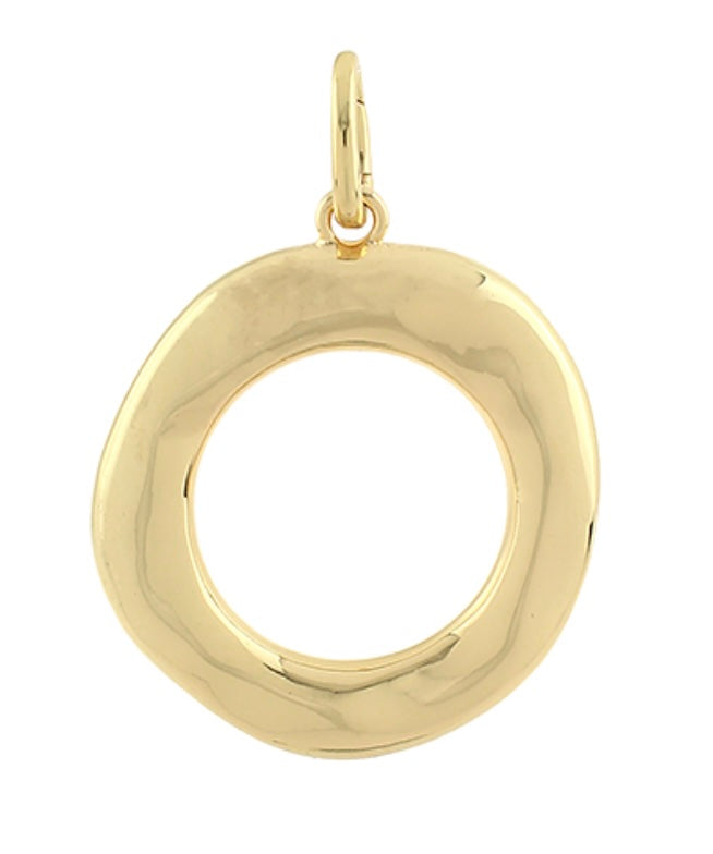 Gold round organic-shaped metal pendant charm