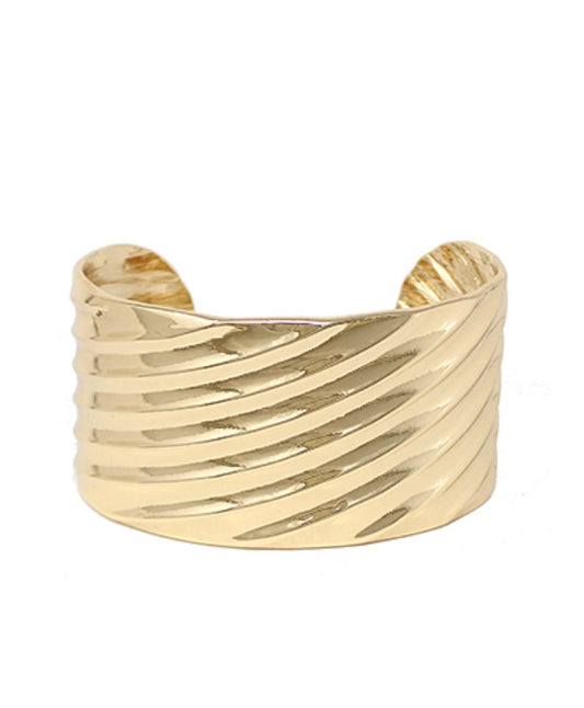 35mm Textured Gold Cuff Bracelet, wide gold cuff with slash-line texture