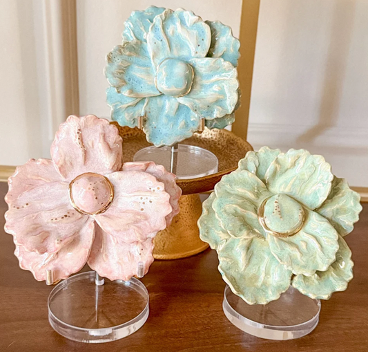 Handcrafted gilded ceramic flower with gold luster finish