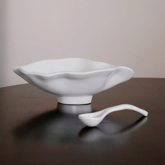 Havana textured white oval bowl with coordinating spoon