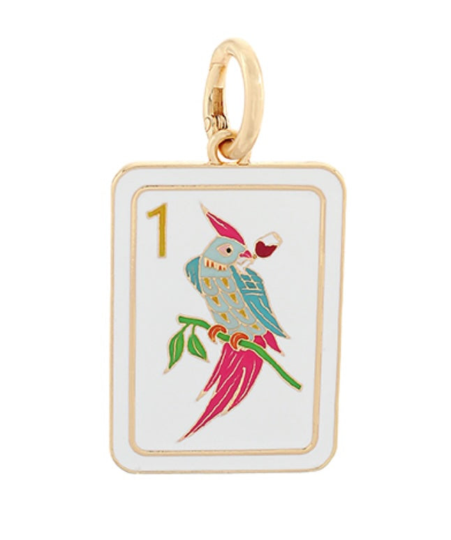 Mahjong bird tile pendant charm in water-resistant epoxy