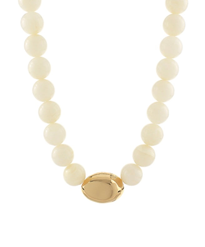 Chunky Marbled Bead Necklace with Gold Accent in ivory