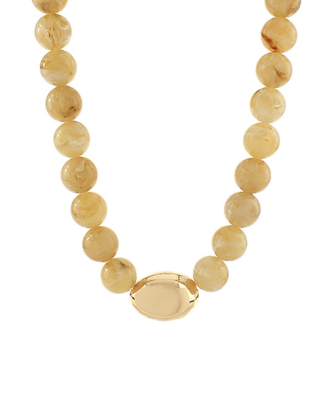 Chunky Marbled Bead Necklace with Gold Accent in natural