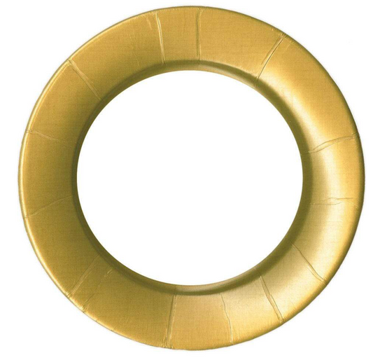 Round paper dinner plates with linen-textured gold border, set of 8