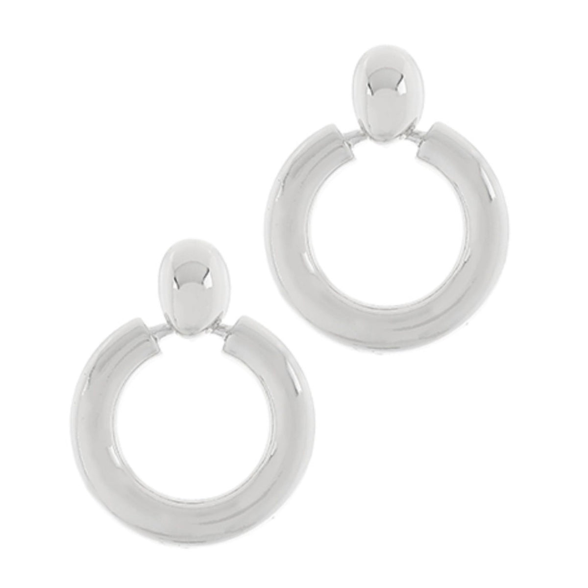 Silver Doorknocker Earrings, bright silver chunky open circle