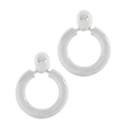 Silver Doorknocker Earrings, bright silver chunky open circle