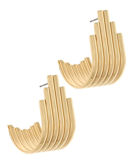 Ribbed Gold Waterfall Earrings, ribbed cascading gold stud